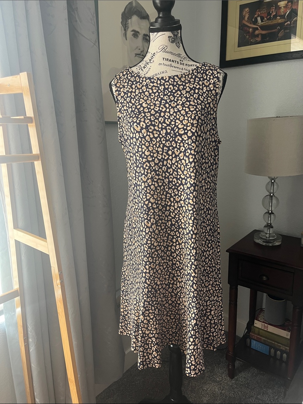 Tommy Bahama Black and Tan Leopard-Print Sleeveless Midi Dress